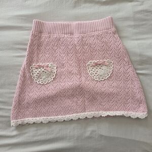 Romantic Fairytale Lace Made Coquette Knit Skirt W/ Lace Heart Pockets Sise Med